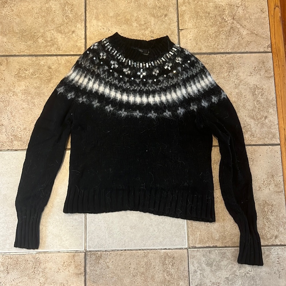 Size Small J. Crew Black gray white and sparkles sweater